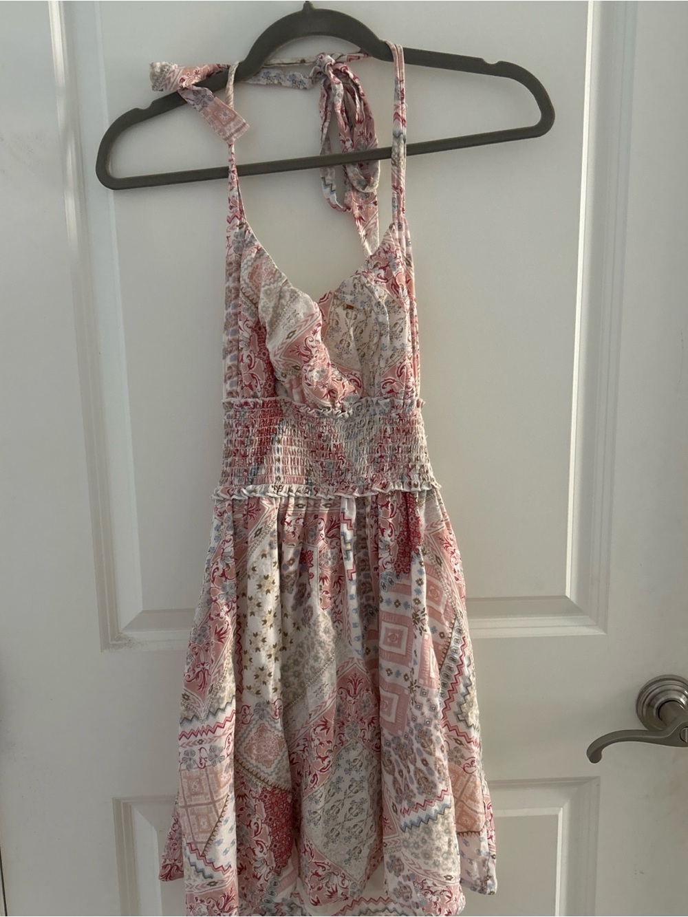 Altar'd State Pink and Cream Patchwork Halter Dress | Size Medium